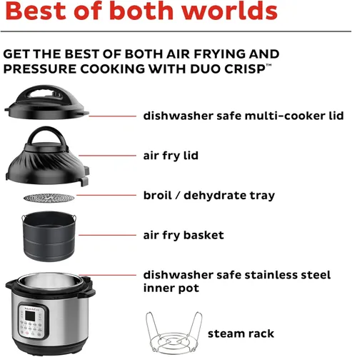 Vista 12 de Instant Pot Duo Crisp - Freidora de aire y olla a presión eléctrica combo 11 en 1 con tapas multicocina que fríe al aire, vaporiza, cocina lenta
