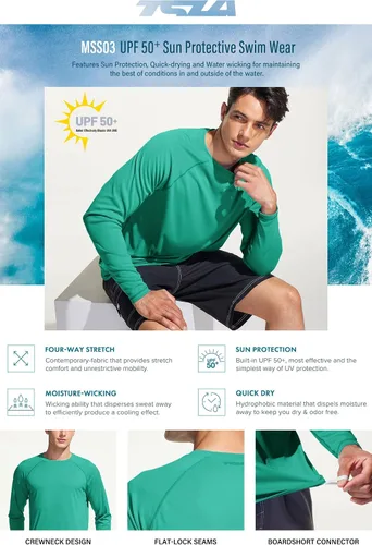 Vista 4 de TSLA - Camisetas de protección para hombre con protección FPU 50+, FPU UV, de ajuste holgado y manga larga, para natación, correr, entrenar fresco