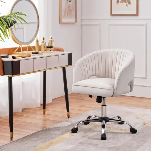 Vista 4 de Topeakmart Moderna silla de terciopelo para tocador, silla de escritorio de maquillaje, sillón ajustable con respaldo de barril copetudo para sala
