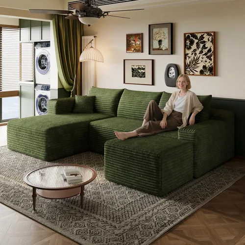 Vista 51 de Sofá modular en forma de L de 96 pulgadas con diván, moderno y cómodo sofá de pana para sala de estar, sofá de espuma viscoelástica, no requiere