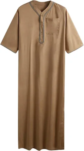 Vista 3 de EELHOE Mens Muslim Thobe Saudi Arabic Middle East Islamic Long Gown Dress Crew Neck Breathable Clothing Ramadan Dress