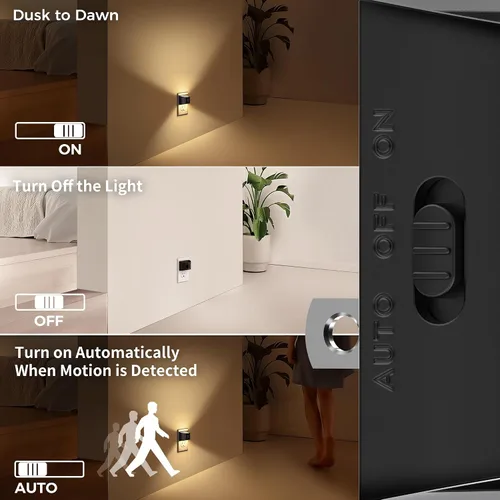 Vista 3 de DORESshop - Luz nocturna con sensor de movimiento, luces nocturnas enchufables a la pared, 3000K Negro