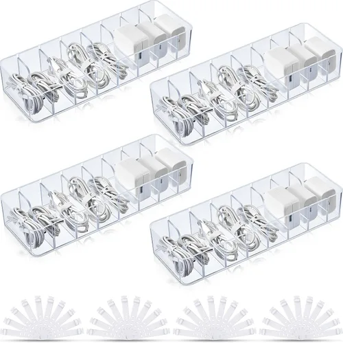 Vista 10 de Tatuo 1 Pieza Organizador de Cables con 10 Amarres de Alambre, Caja de Almacenamiento de Cables de Plástico Caja para Cargador Organizador
