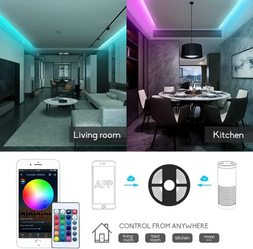 Vista 2 de GIDEALED Kit de tira de luces LED RGBW WiFi inteligente compatible con Alexa y Google Assistant, controlador LED RGBW con 24 teclas RF Romote