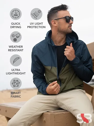 Vista 4 de ShirtBANC Chaqueta cortavientos para hombre, ligera, resistente al agua