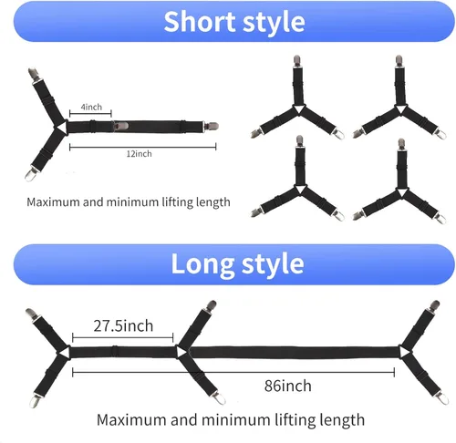 Vista 3 de Luyena - Correas para sábanas de cama, 4 + 1 soporte de clips para sábana bajera, clip triangular mejorado para esquina, correa elástica ajustable