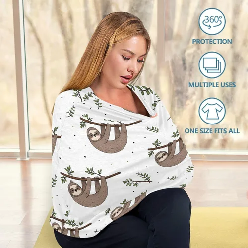 Vista 4 de Funda de lactancia, bufanda de lactancia, lindo Doodle Sloth fundas de asiento de coche para bebés bebés, funda para cochecito, toldo para asiento