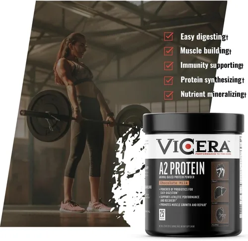 Vista 5 de VICERA A2 Polvo de Proteína, Leche de Chocolate, 25 G de Proteína por Porción, Mezcla Orgánica de A2/A2 de Suero y Caseína con Probióticos y Sal