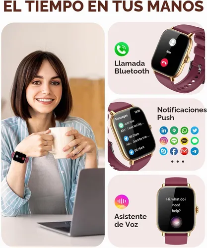 Vista 2 de Reloj inteligente para mujeres y hombres, llamadas Bluetooth, reloj de seguimiento de pasos para Android compatible con iPhone, reloj inteligente