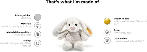 Vista 2 de Steiff Hecho a mano desde 1880 - Conejo de peluche de alta calidad, conejo Hoppie de 8 pulgadas