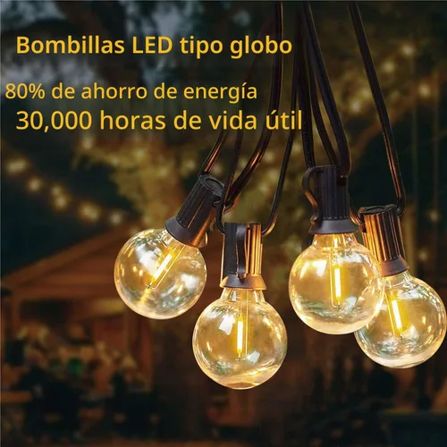Vista 4 de Abeja - Cadena de luces para exteriores, de 25 pies con bombillas LED G40 tipo globo con 27 bombillas de plástico Edison (2 de repuesto), luces