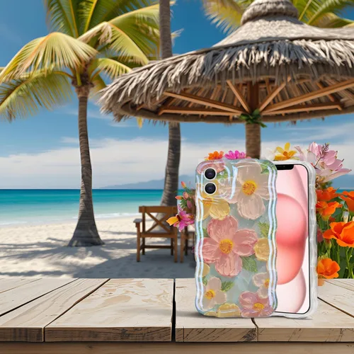 Vista 5 de IDweel Funda para iPhone 11, Lujosa Pintura al Óleo Retro Colorida con Patrón de Flores Brillantes Impresas, Lindo Borde Ondulado Rizado, Exquisita