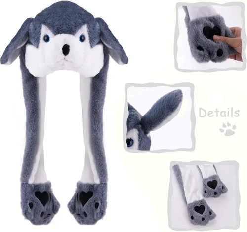 Vista 2 de Arcimatto Sombrero de animal para disfrazarse, fiesta de cosplay, Navidad, vacaciones, lindo gorro con solapa para niños y adultos