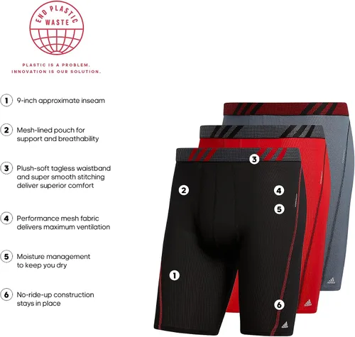 Vista 2 de adidas Men's Sport Performance Mesh Long Boxer Brief Underwear (3-Pack)