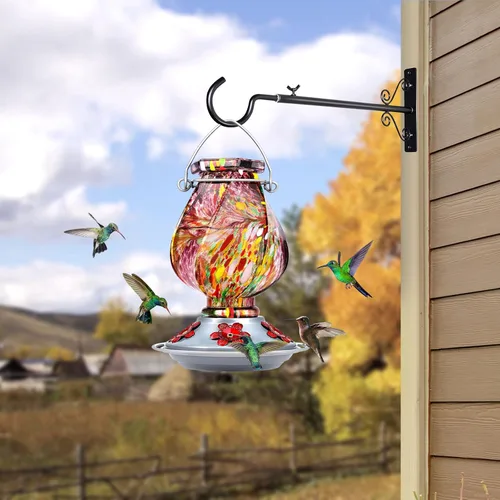 Vista 5 de BOLITE - Alimentador de colibríes, de vidrio soplado a mano, para colgar en exteriores, con trampa para hormigas y 5 puertos de alimentación, 22
