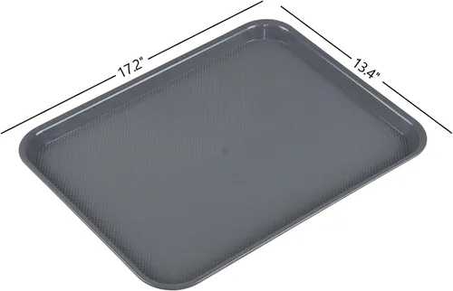 Vista 2 de Readsky 6 paquetes de bandejas de plástico para servir, bandejas de plástico de comida rápida de 17.2 x 13.4 pulgadas, bandeja rectangular gris
