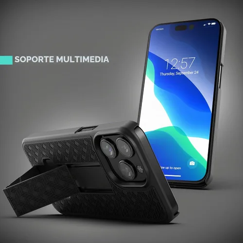 Vista 4 de Galvanox Funda diseñada para iPhone 15 Pro Max con clip para cinturón (2023) Carcasa rígida de policarbonato ultra duradera (negro)