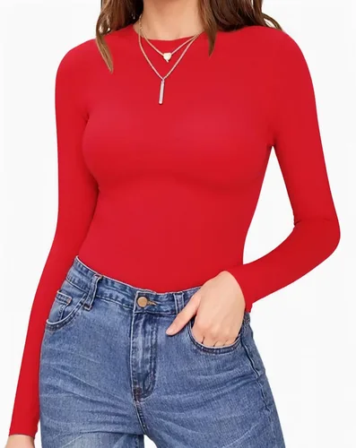 Vista 2 de MANGOPOP Body básico de manga larga con cuello redondo para mujer