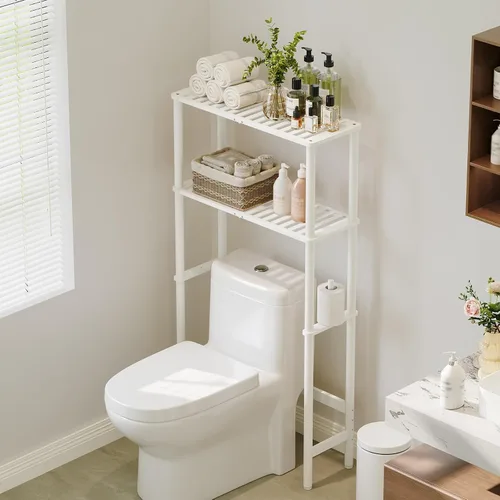 Vista 11 de Almacenamiento sobre el inodoro, estante de baño de bambú de 3 niveles con Natural