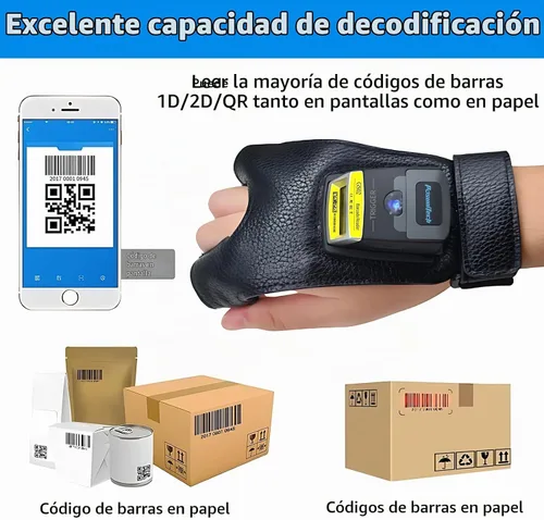 Vista 3 de Guante escáner de código de barras 2D GS02 portátil Zebra SE4107 lector IP65 táctil escáner NFC soporte multiidioma para almacén, sistema de gestión
