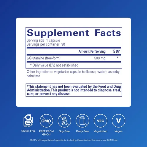 Vista 2 de Pure Encapsulations L-Glutamina 500 mg - Suplemento para apoyo inmunológico y digestivo, salud intestinal y revestimiento, metabolismo y apoyo