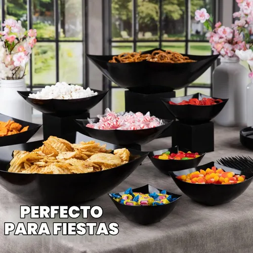 Vista 2 de PLASTICPRO Cuencos cuadrados desechables para servir, aperitivos o ensaladas, plástico negro, paquete de 4, 8 onzas, color negro