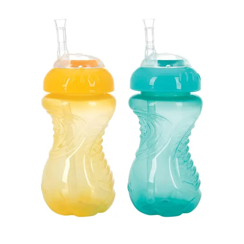 Vista 2 de Nuby Paquete de 2 vasos antiderrames con popote flexible, 10 onzas, los colores pueden variar
