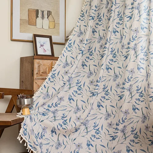 Vista 40 de Cortinas florales de granja semiopacas para sala de estar, de 63 pulgadas de largo, mezcla de lino y algodón, paneles de cortina de ventana cortos