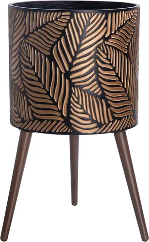 Vista 13 de D'vine Dev Maceta de 12 pulgadas con soporte de madera, bronce/gris, 88-L-C