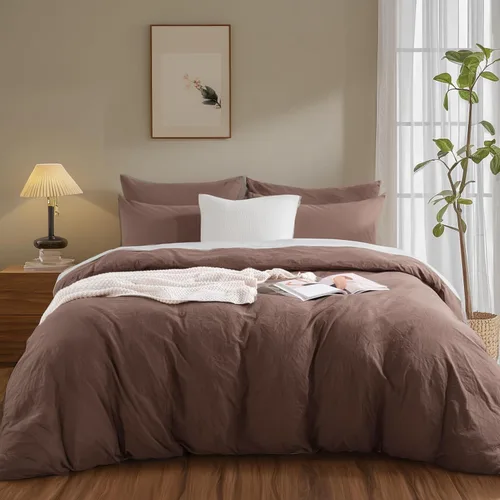 Vista 286 de NEXHOME PRO Funda de edredón Twin XL 100% algodón lavado, transpirable, duradera, texturizada, similar al lino, juego de ropa de cama para el hogar