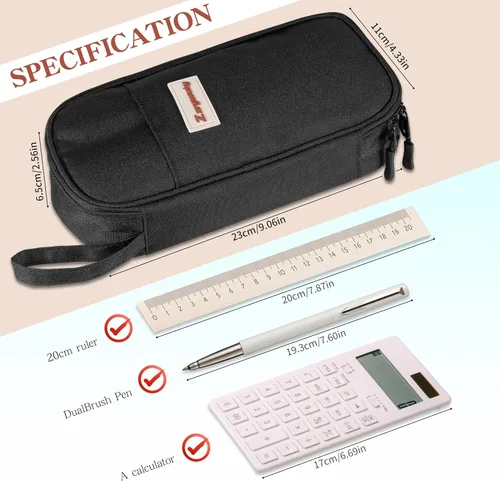 Vista 2 de Zzrywuty - Estuche de bolígrafos con cremallera, estuche de lápices portátil para oficina y viajes, estuche grande para lápices para adolescentes