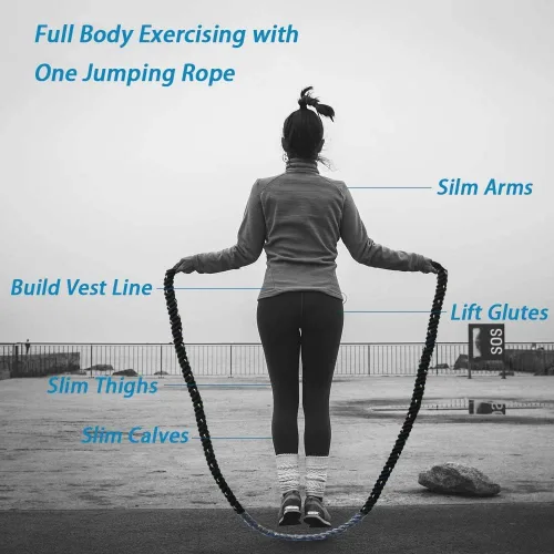 Vista 5 de TONYKO Cuerda de saltar pesada para hombres y mujeres, entrenamiento de cuerpo total, entrenamiento de potencia, mejora el fortalecimiento muscular