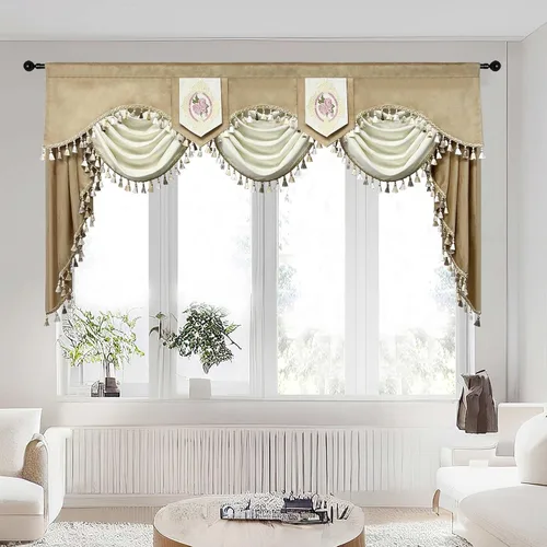 Vista 31 de Gxi Cenefa de cortina de terciopelo beige burdeos para ventanas de cocina, cenefas de cascada de terciopelo, cortinas de ventana para sala de estar