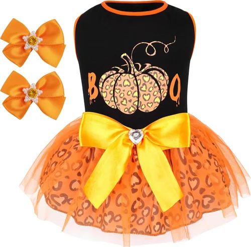 Vista 10 de cyeollo - Vestido de San Valentín para perro, traje de tul con estampado de corazón, con clip de lazo, talla XS Soft Breathable Fabric