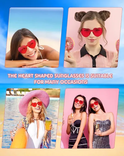 Vista 6 de Frienda 20 Pairs Heart Shaped Sunglasses Rimless Candy Color Glasses for Women Men Party Favor