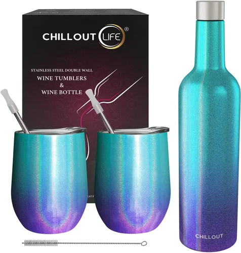 Vista 69 de CHILLOUT LIFE - Vaso de acero inoxidable de 12 onzas con tapa y caja de regalo, diseño de viaje con recubrimiento en polvo, aislamiento al vacío
