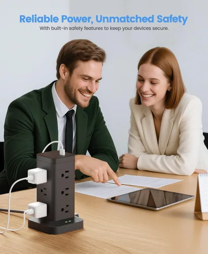 Vista 9 de Torre de regleta de alimentación con protector de sobretensiones de 1800J, torre de carga rápida PD20W puertos USB-C con 12 salidas de CA, cable