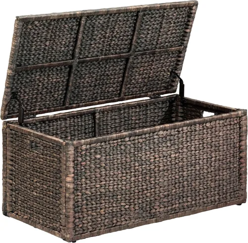 Vista 17 de eHemco Baúl de almacenamiento de mimbre de jacinto de agua resistente con marco de metal, 30 x 17.5 x 17.5 pulgadas, marrón lavado
