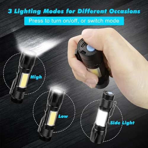 Vista 3 de KunHe Paquete de 4 linternas recargables USB-C mini pequeñas LED Linternas brillantes con clip Ligero EDC con luz lateral COB para camping, hogar