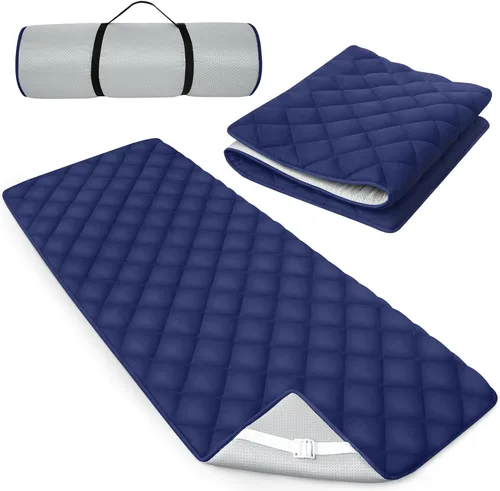 Vista 5 de Cubrecolchón de espuma acolchada, antideslizante, súper suave y cómodo, de 75"x30", almohadilla para dormir fresca para catre de campamento/litera