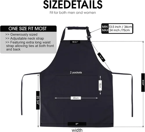 Vista 2 de Delantal ajustable con 2 bolsillos para hombres y mujeres, chef cocina cocina