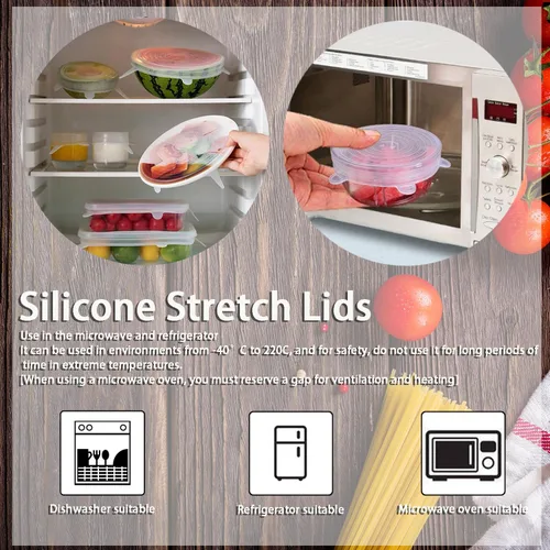 Vista 3 de Tapas elásticas de silicona, 6 piezas, 2.56 pulgadas Reusable and Durable, Silicone Container Covers, Food Storage, Expandable Bowl Covers