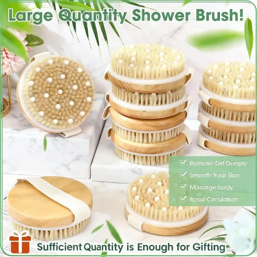 Vista 3 de Gejoy Cepillo corporal de cepillado en seco para drenaje linfático, cepillo exfoliante con nódulo de masaje, exfoliante corporal para piel seca