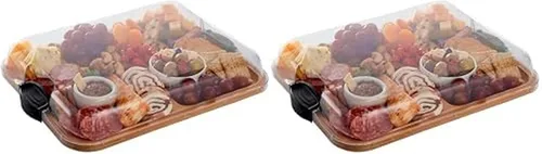 Vista 15 de FARBERWARE Tabla de cortar Build-a-Board con tres compartimentos y tapa de bloqueo transparente para charcutería, bocadillos y más, de acacia