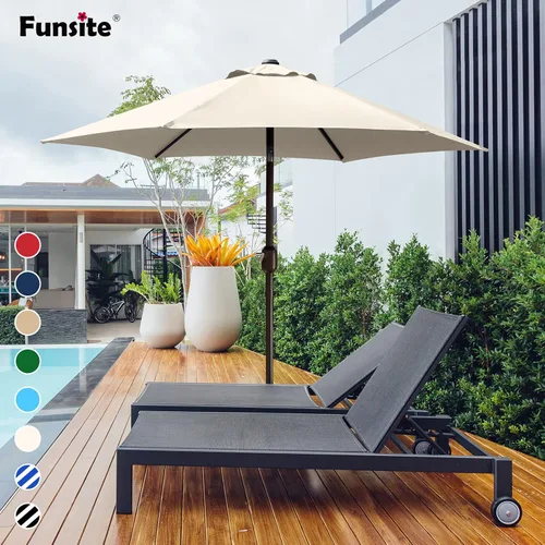 Vista 6 de Sombrilla de patio de 7.5 pies/9 pies, sombrilla de piscina con protección UV con poste resistente, sombrilla para exteriores con botón