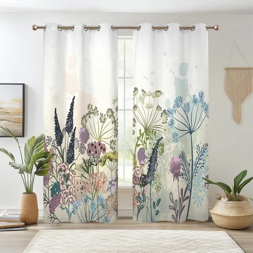 Vista 33 de Renaiss Pink Cherry Patels - Cortinas opacas con aislamiento térmico de flores de cerezo japonés, cortinas de ventana de dormitorio con estampado