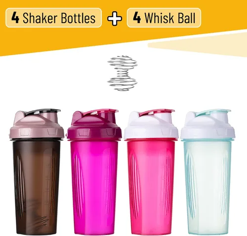 Vista 2 de Mr. Pen- Botellas agitadoras para mezclas de proteínas, 28 onzas, paquete de 4 Botella colorida de la coctelera de la proteína con la bola