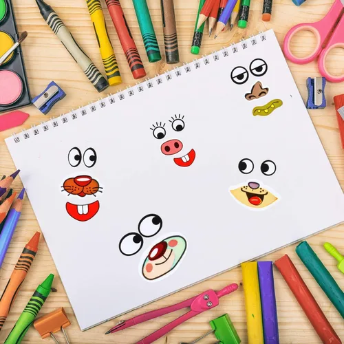 Vista 5 de Pegatinas autoadhesivas de dibujos animados para ojos, nariz y 3 rollos