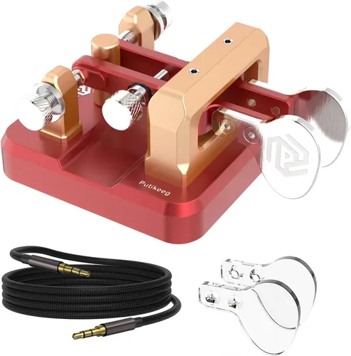Vista 9 de CW Key Morse Code Key Morse Telegraph Key Morse Code Key Aleación de aluminio CW Código Morse clave Base cuadrada Azul