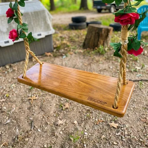 Vista 9 de Columpio de madera colgante, columpio de árbol de 24 x 8 x 1.2 pulgadas para adultos y niños, cuerda de nailon gruesa ajustable y correas de árbol